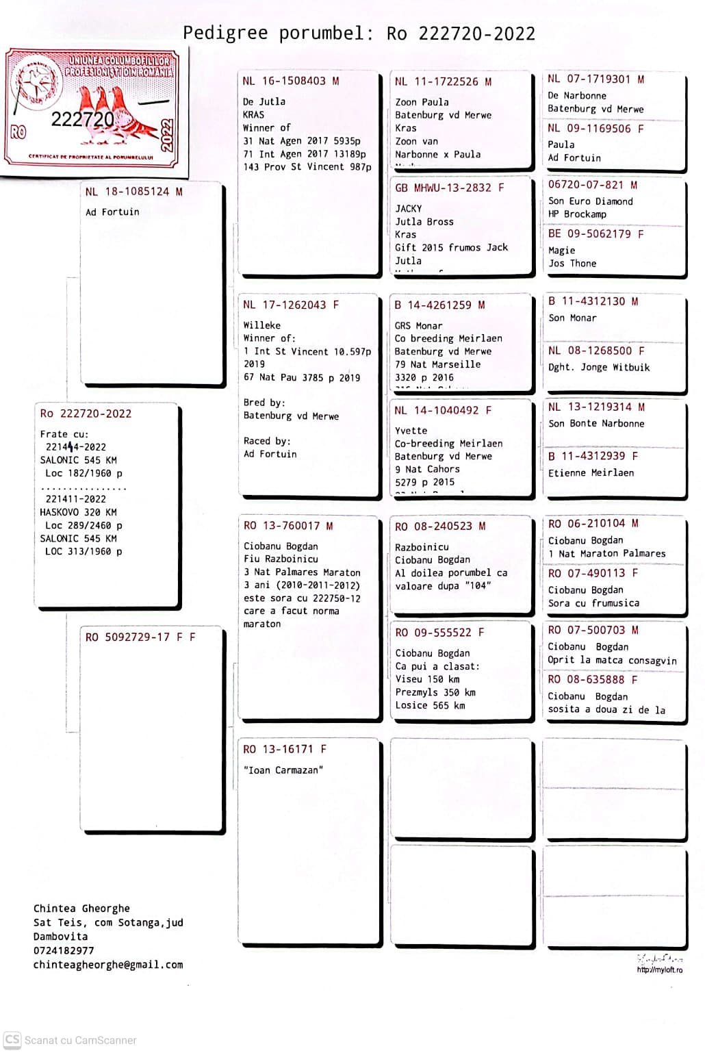 222720-22 M orig. Chintea Gheorghe, nepot De Julta, loc 31 Nat. Agen '17 5.935p